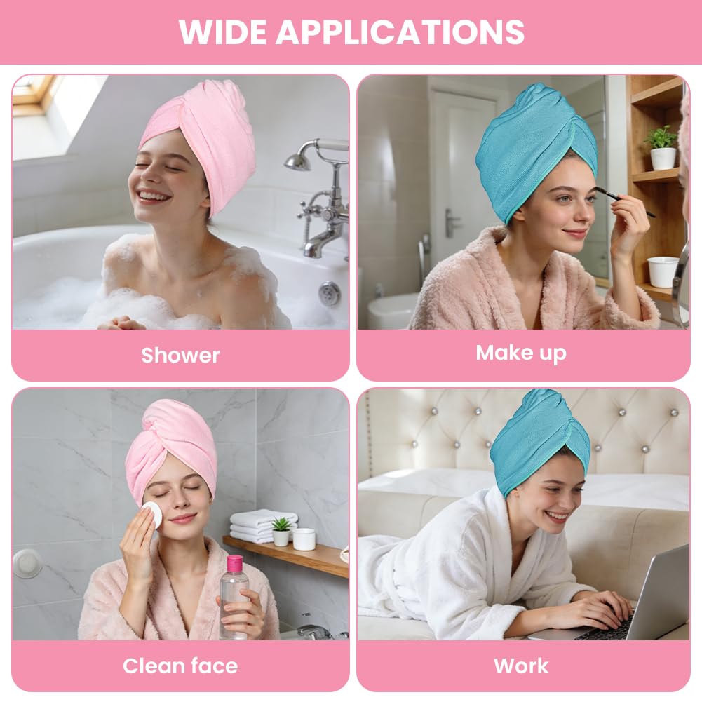 HOTUT Asciugamano Microfibra Capelli,2 Pezzi Asciugamano Capelli Turbante con Bottone,Morbido Assorbente, Turbante ad Asciugatura Rapida,Capelli Microfibra Urbana per Lunghi,Corti,Donne,Ragazze