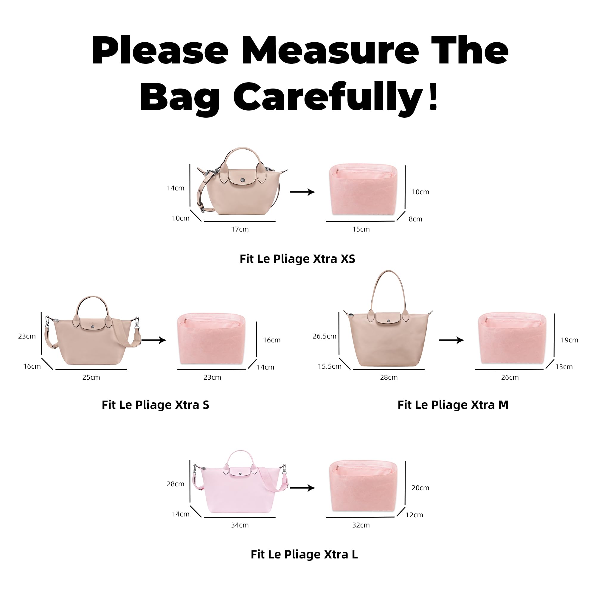 DGAZ Leichter Taschenorganizer für Longchamp Le Pliage Xtra S, Rosa