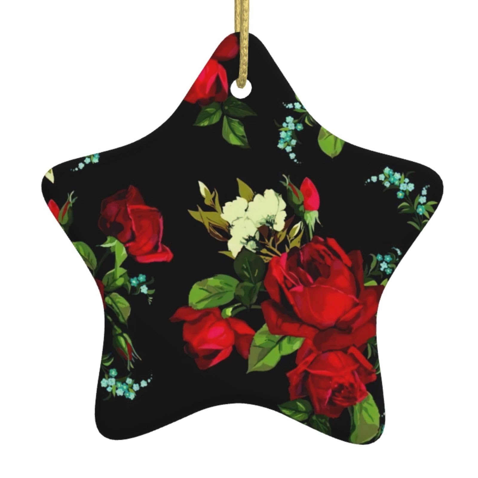 Nbtghga White Beautiful Rose Gift Print Christmas Ornaments, Ceramic Hanging Ornament, Round Shape Decorations