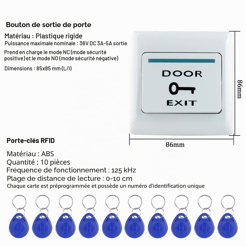 Kit de Système de Contrôle d'accès IP68 Imperméable Clavier RFID Lecteur Métallique WG26 125KHz + Verrouillage Magnétique électrique 180KG + Alimentation DC12V + Cartes Clés 10PCS