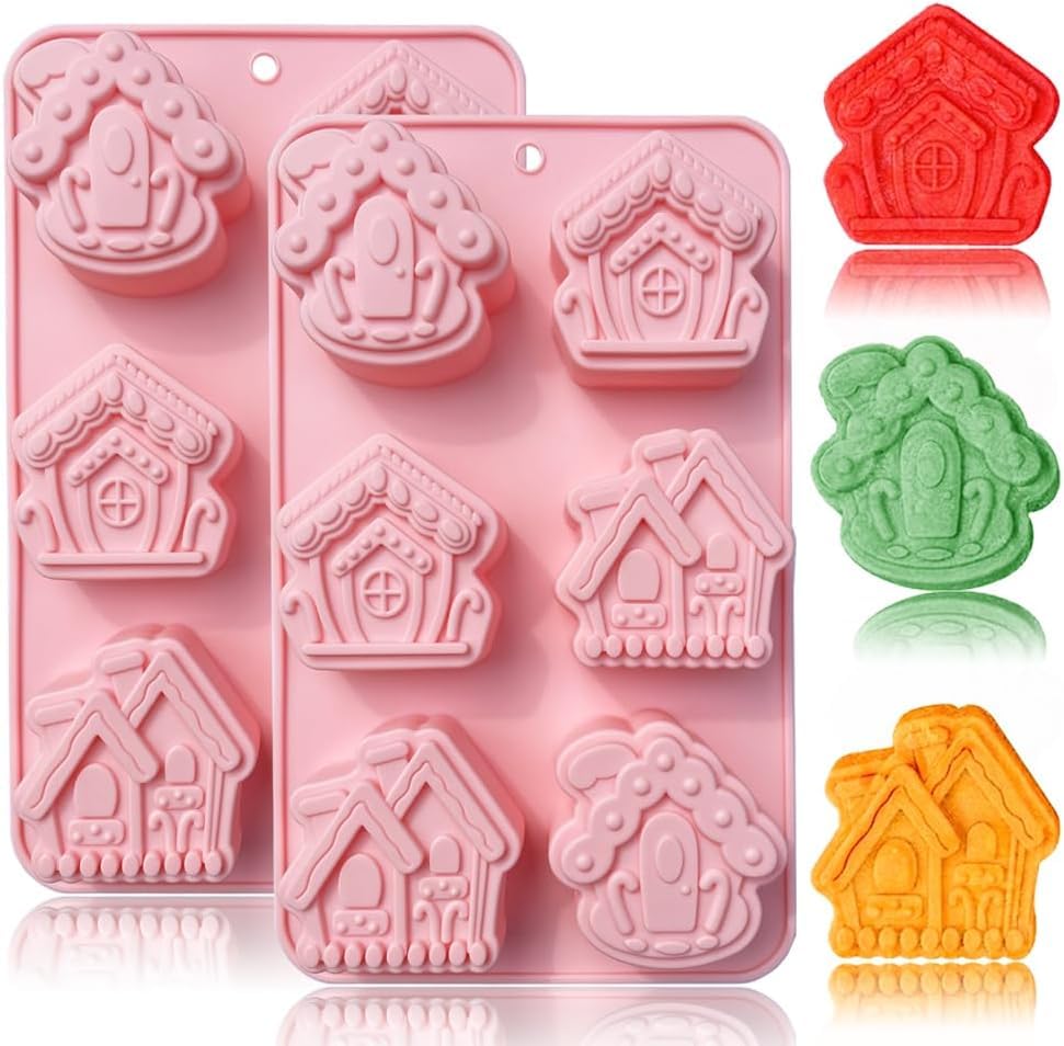 Skytail 6 Cavity Gingerbread House Silicone Mould 3D Christmas House Soap Molds for Baking Chocolate Candy Christmas Cake Theme Decoration Cupcake Muffin Pan Pudding Jelly Mousse Candle Wax Melts-image-36