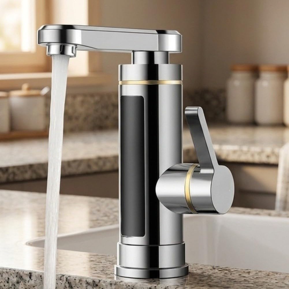 GLOBALHUT para Grifo Eléctrico Agua Caliente para instantánea 3-5s ABS(Silver Flat Bend)