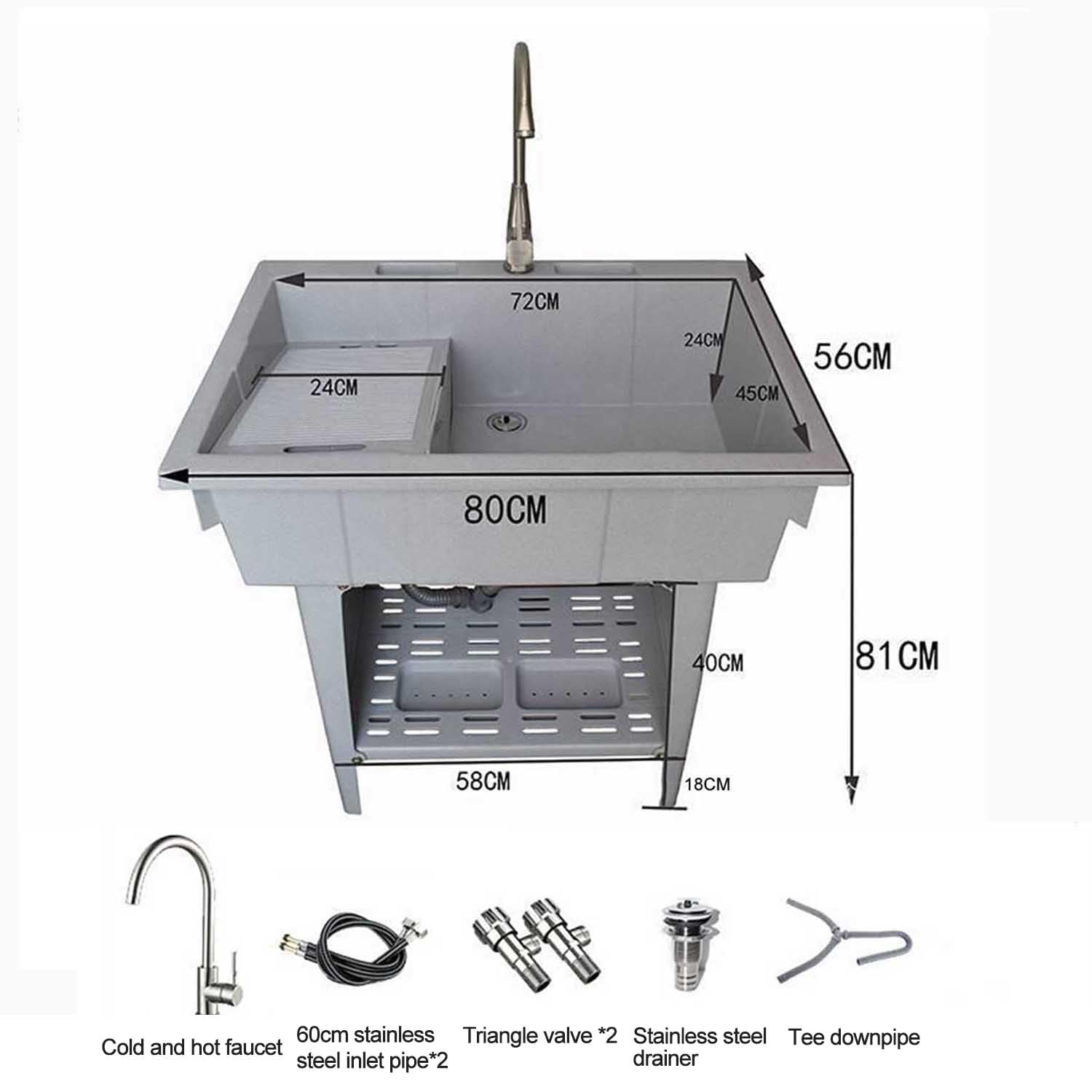 Évier à Linge Autoportant avec Robinet, Évier Utilitaire en Plastique avec Bac à Laver Et Égouttoir en Acier Inoxydable, pour Buanderie, Garage, sous-Sol, Jardin