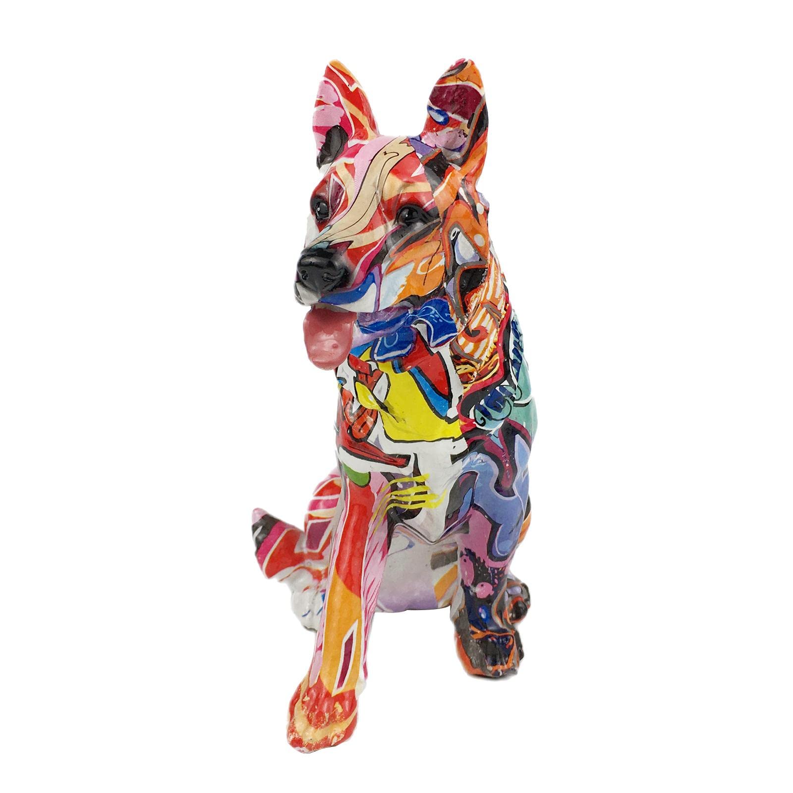 Figurine de chien en résine style graffiti pour un salon moderne et design