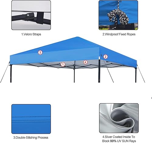 Vista 11 de Joramoy Cubierta superior de repuesto de toldo de 10 x 10 pulgadas, cubierta superior impermeable con cuerdas, toldo instantáneo, cubierta plateada