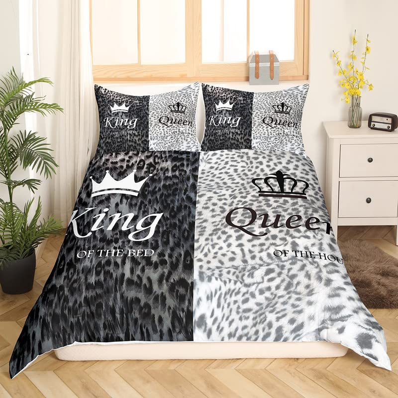 Photo 1 of Leopard Print Bedding Set Cheetah Crown Comforter Cover Set for Kids Teens Safari Duvet Cover Black White Bedspread Cover Room Decor Bedroom Bedclothes Queen Size Multi 27 Queen