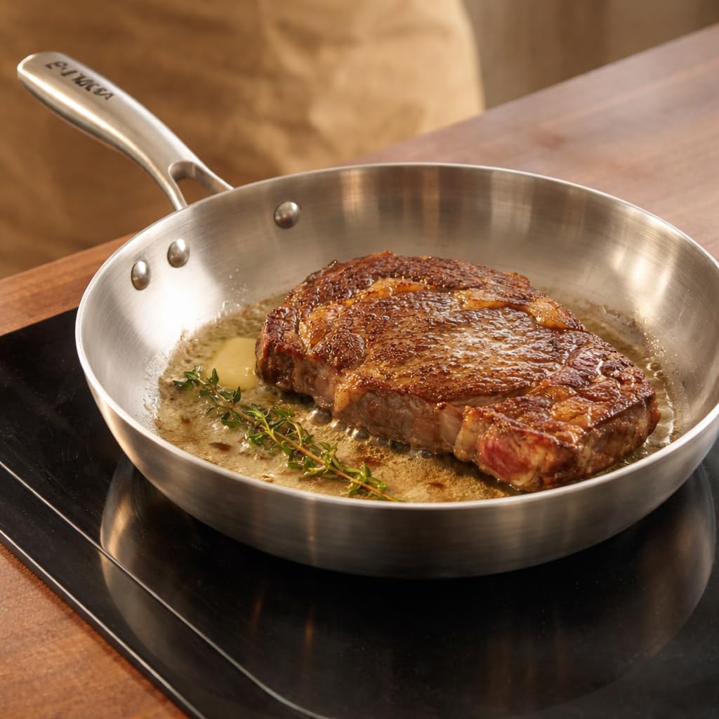 Generico Padella Gourmet Professionale, Padella in Acciaio Inox a 3 Strati, Compatibile con Induzione, Lavabile in Lavastoviglie, Resistente fino a 400°C (26 cm)