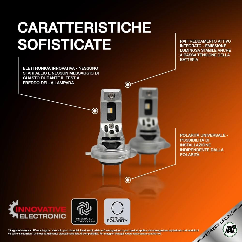 OSRAM NIGHT BREAKER LED SPEED H7 450 per moto, lampada LED retrofit per moto con omologazione stradale, fino al 450% di luminosità in più, 6000K, installazione rapida, LEDEC02 integrato, 1 lampada