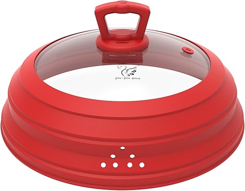 Cubierta de vidrio ventilada para microondas, tapa protectora de salpicaduras con silicona plegable para alimentos como cubierta de olla de 11.8