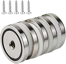 Powerful Neodymium Magnets, Extra Strong Neodymium Disc Magnet, Countersunk Magnet Container, for Wooden Tables, Doors, Diameter 20 mm, 5 Pieces, with Screws