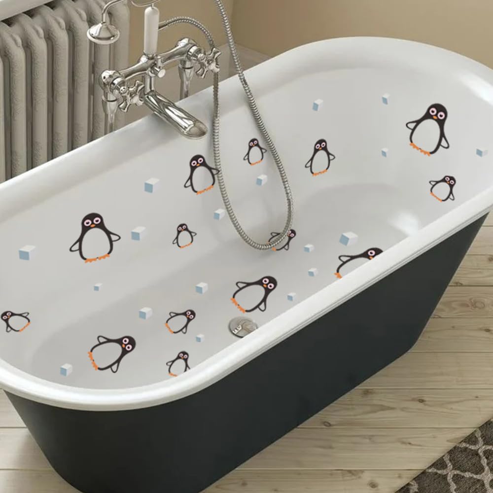 6Pcs Penguin Animals Bathtub Toilet Stickers Decals,Fish Bird Flower Leaf Waterproof Bathtub Lid Tank Seat Decals Cistern Self-Adhesive Bathroom Wall Sticker