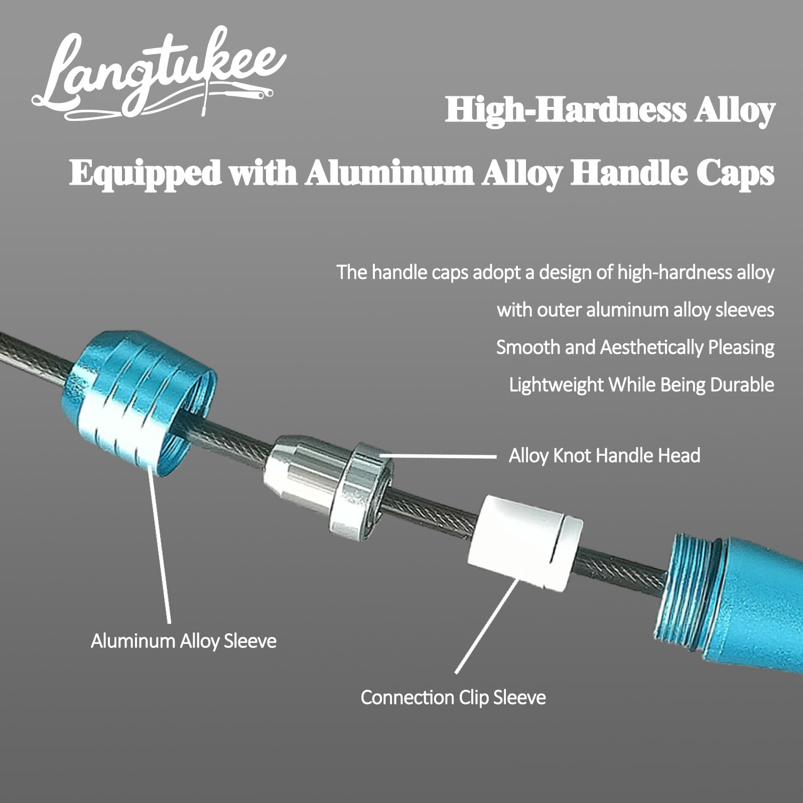 LANGETUKEE Speed-Springseil – verstellbares Fitnessseil mit 360°-Hochgeschwindigkeits-Kugellagern und 2,8 m langem 4 mm Stahlkabel, verlängerte Griffe aus Aluminiumlegierung für bequemen Griff – ideal