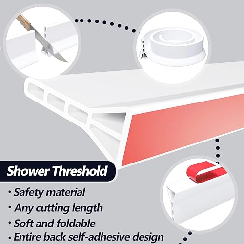 Miniatura 6 de Presa de agua de umbral de ducha de 3 pulgadas de alto, plegable de 39 pulgadas, protector contra salpicaduras de agua para regadera sin curvas,