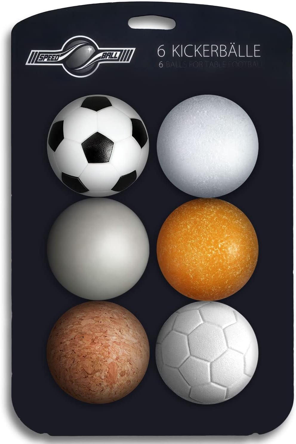 GOODS+GADGETS Juego de 6 pelotas de futbolín profesional para futbolín de mesa, varios tipos (corcho, polietileno, poliuretano, ABS), 35 mm