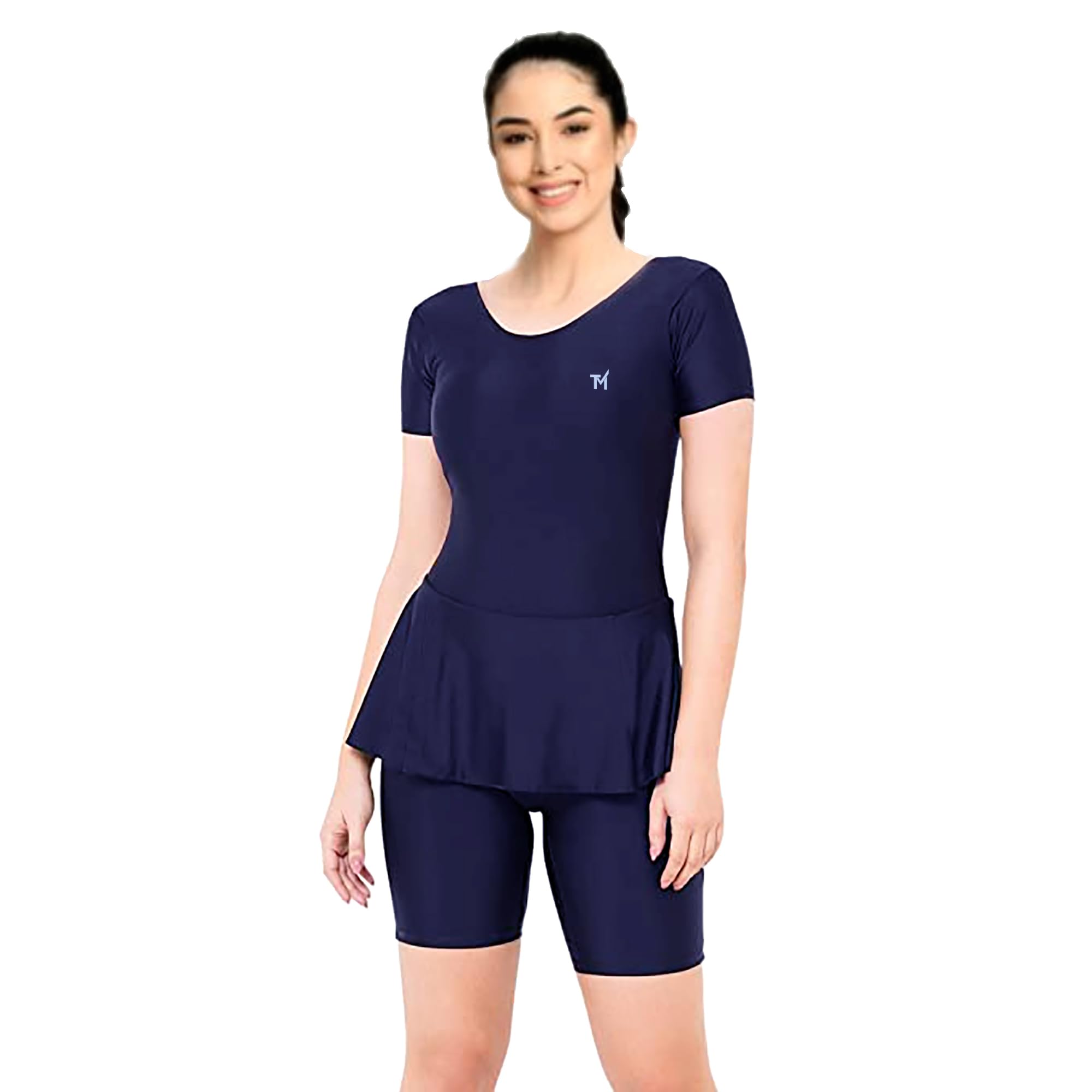 vah- kya bat hai !! One-Piece Non Paded Freely Women's Swimming Costume in Frock Style, NavyBlue Color [Half Sleeves - Half Length Style]-picture-18