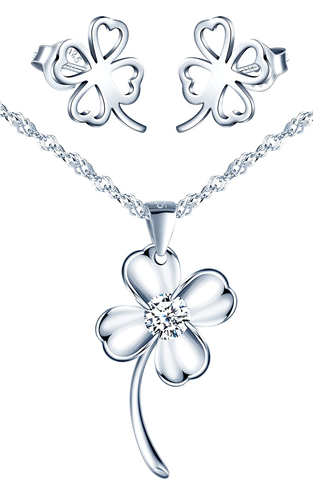 MicVivien Trebol de Cuatro Hojas Juegos de Joyas Collar Pendientes Conjuntos para Mujer Plata de Ley 925 para Madre Mamá Abuela Hija Niña Esposa Novia
