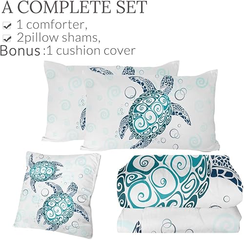 Miniatura 6 de Sleepwish - Juego de edredón con estampado de tortuga, juego de cubrecamas de tortuga hawaiana tamaño Queen en 3D, edredón de playa lindo para cama