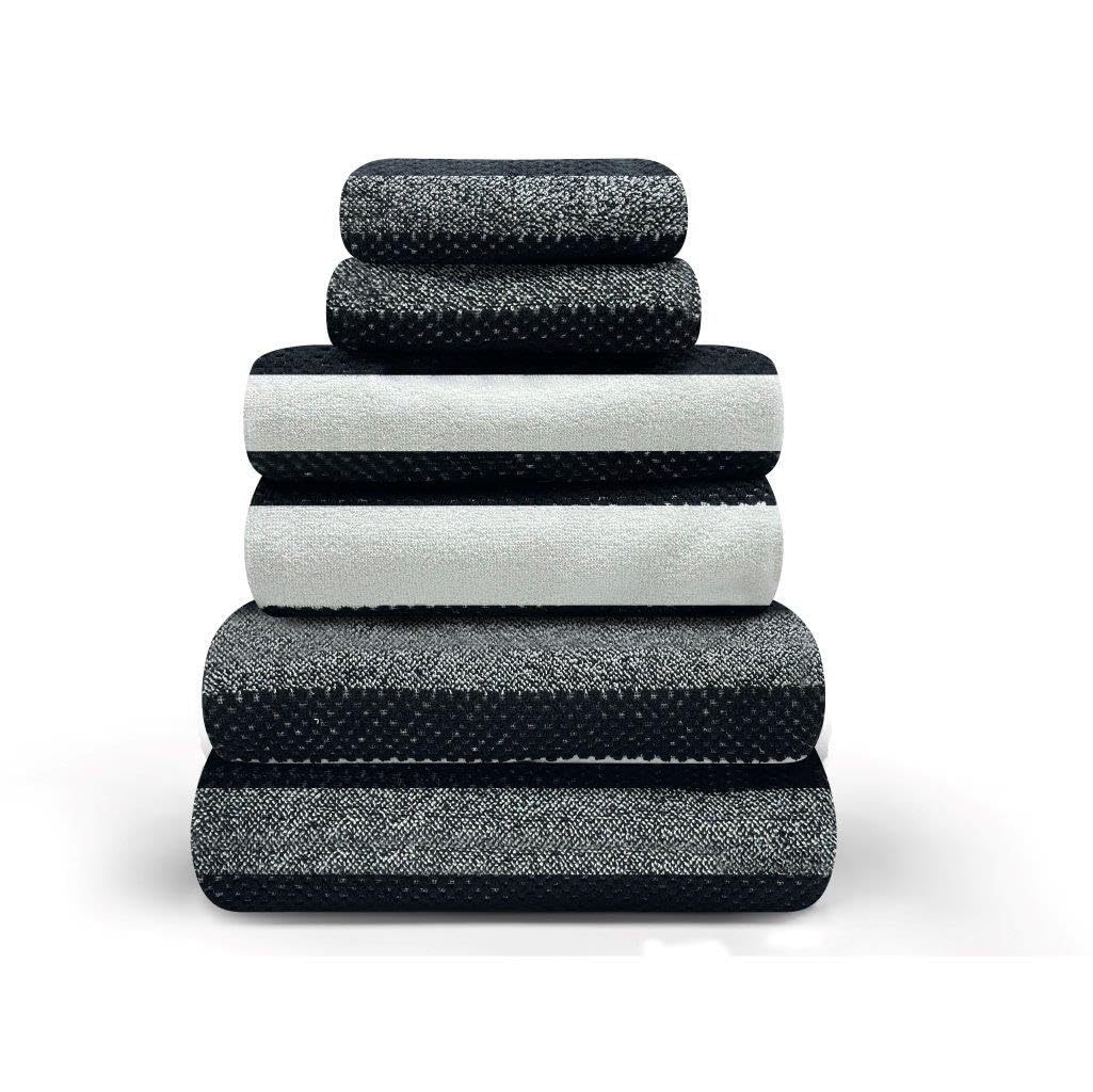 Artistic Fashionista Limited Pure Egyptian Cotton Hotel Quality Super Soft Thick & Absorbent ROYAL STRIPED Hand Towel, Bath Towel, Bath Sheet (Black, Bath Towel - Pack 2)
