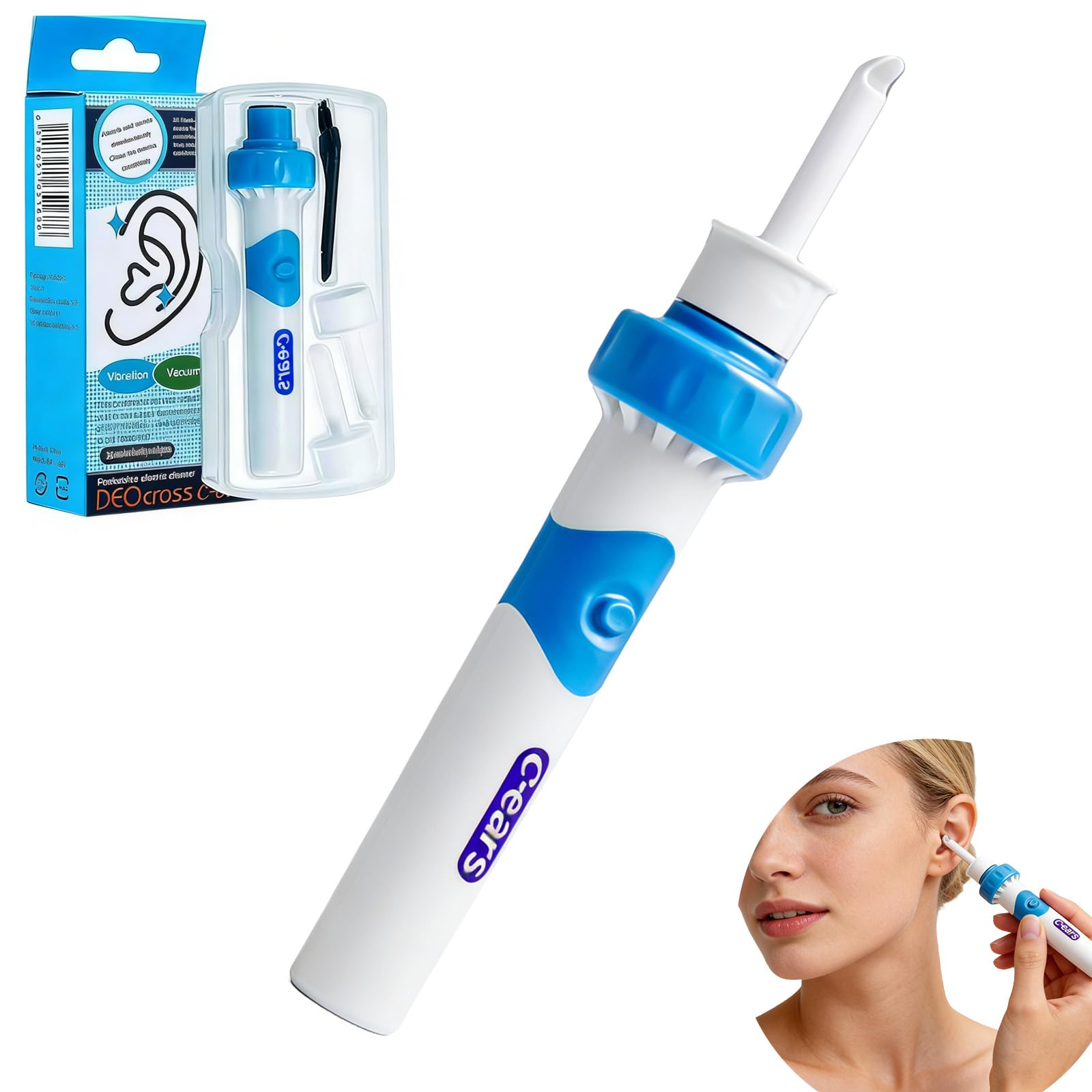 Extracteur de Cérumen Électrique,Appareil De Nettoyage Des Oreilles Pour Bebe Enfants Adulte Avec 2 Têtes de Rechange Lavables et Brosse(Utiliser Batterie NO.7)