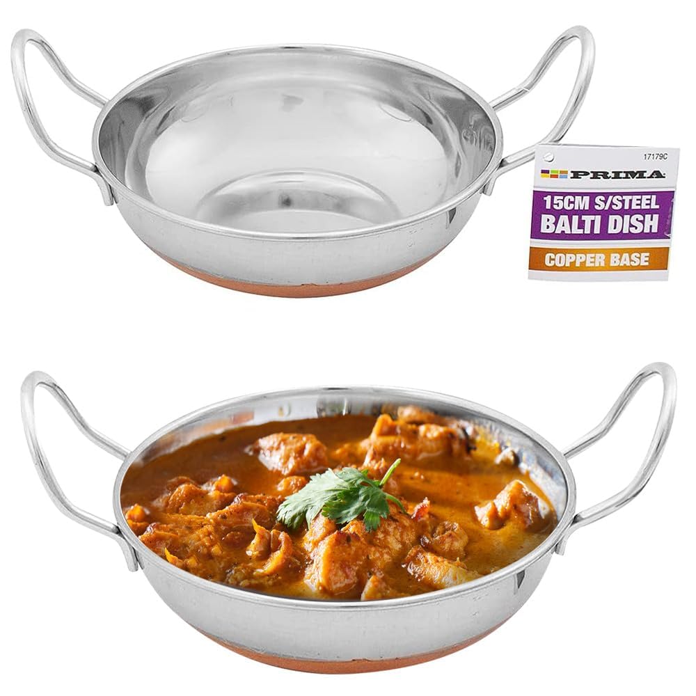 15cm Balti Dish - Karahi, Metal Curry Serving Plate, Stainless Steel, Copper Base | Traditional Serving Dish | Suitable For Home, Kitchen & Restaraunts, Serving Karahi, Indian Curry (4)