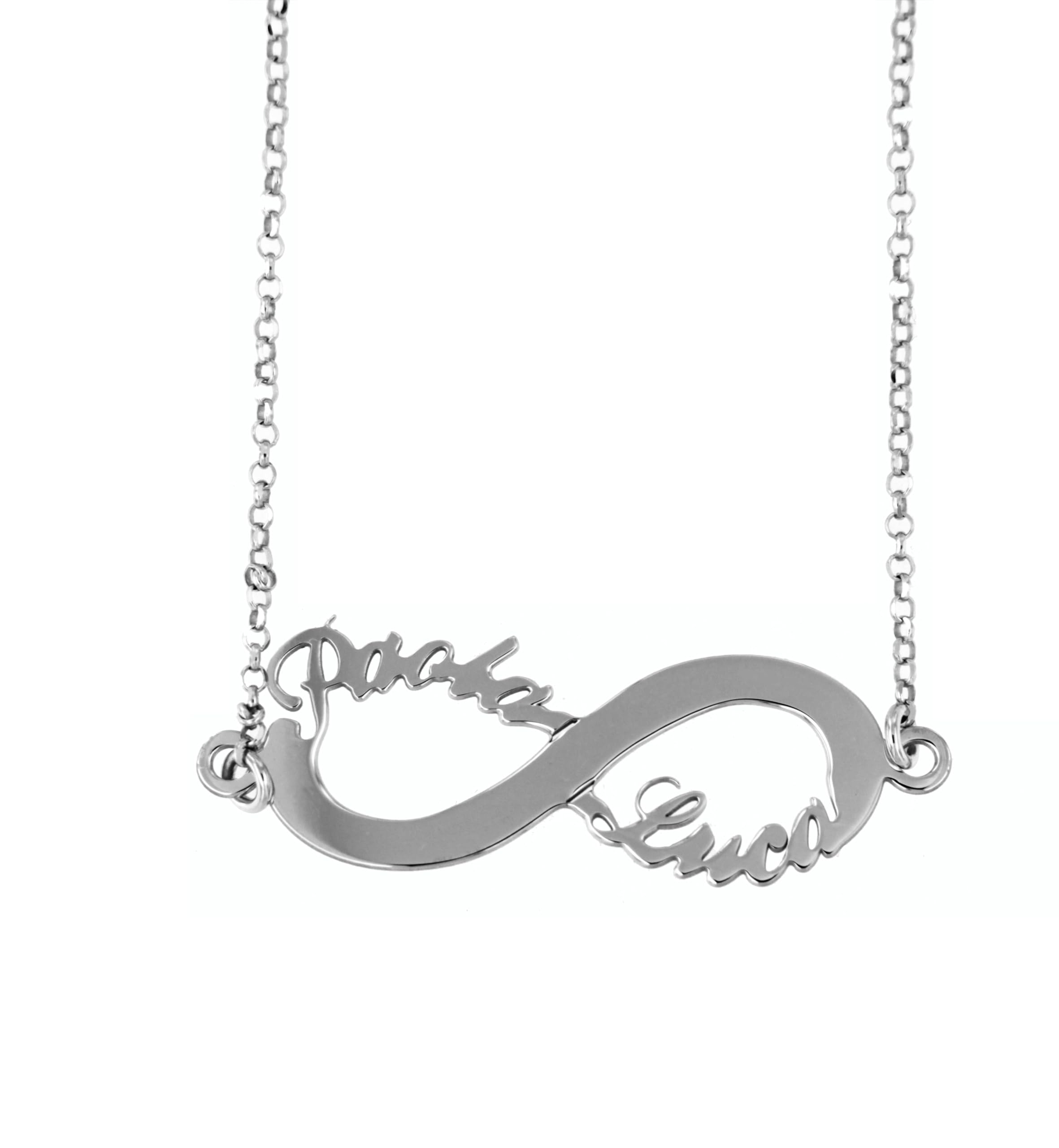 Collana con infinito e 2 nomi personalizzabili (massimo 8 caratteri)