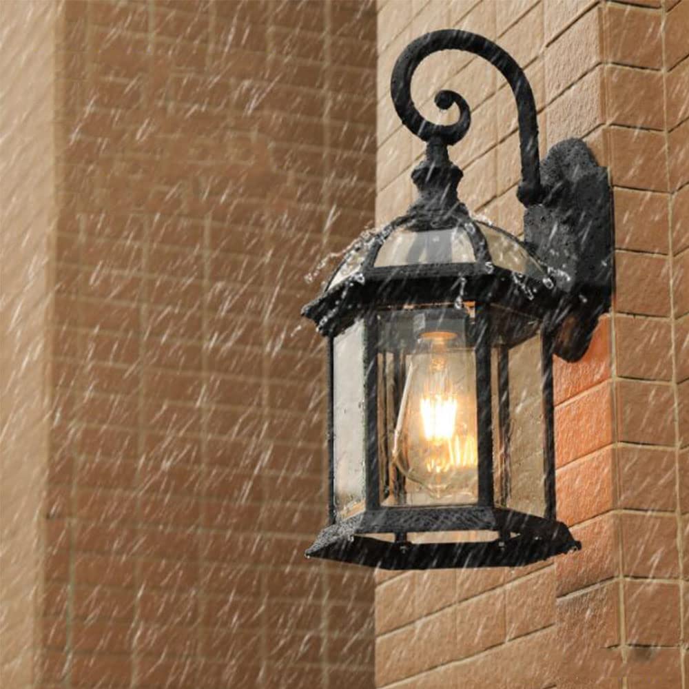 Mengjay Lampada da parete esterni impermeabile Villa paesaggio della decorazione della lampada del giardino Lanterna Retrò E27 Applique da parete all'aperto europea per esterni in alluminio vetro (A)