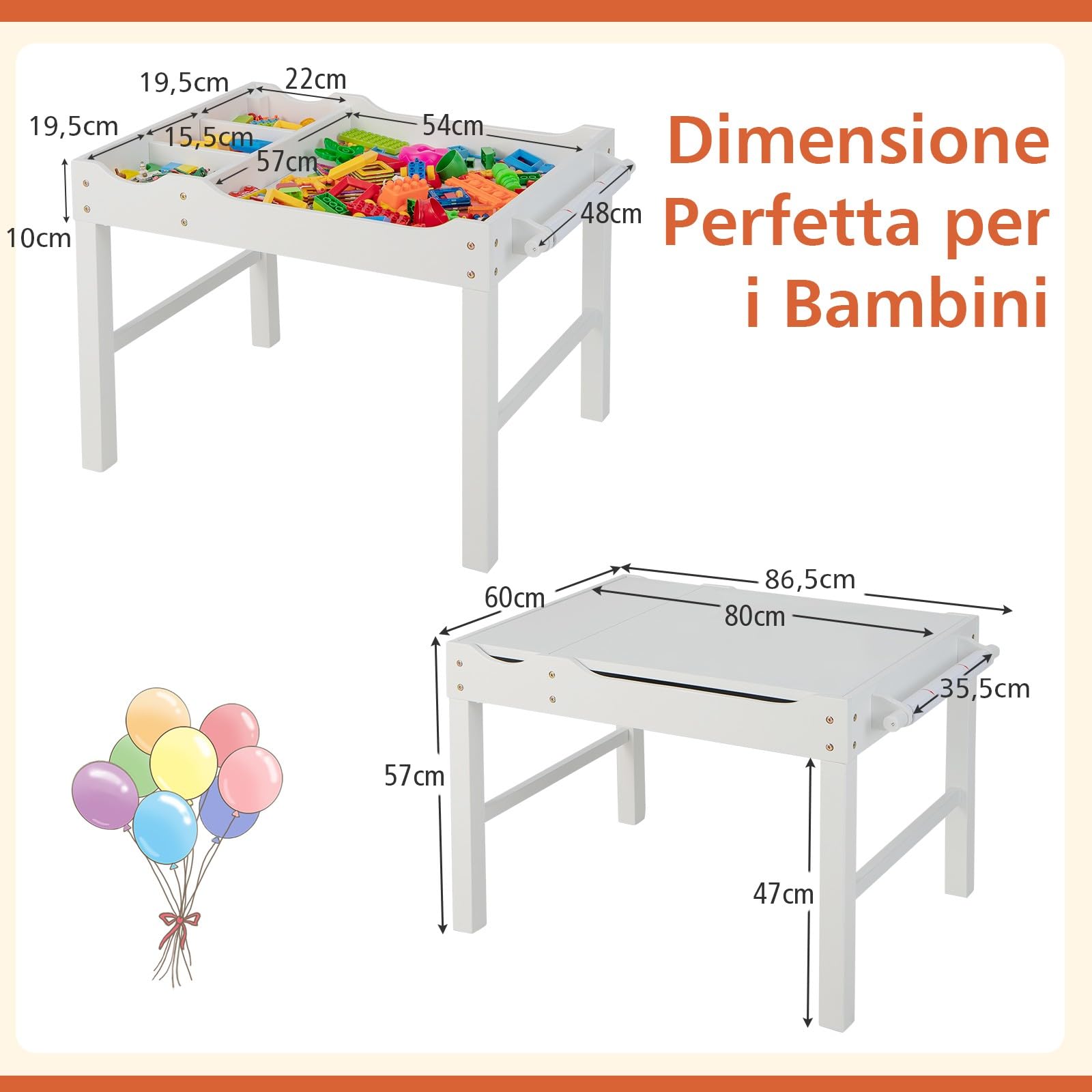 COSTWAY Tavolo da Gioco per Bambini in Legno con Piano Reversibile, Tavolo Multiattività Bambini 2 in 1, Porta Rotolo di Carta da Disegno, per Camera da Letto, Soggiorno (Bianco)
