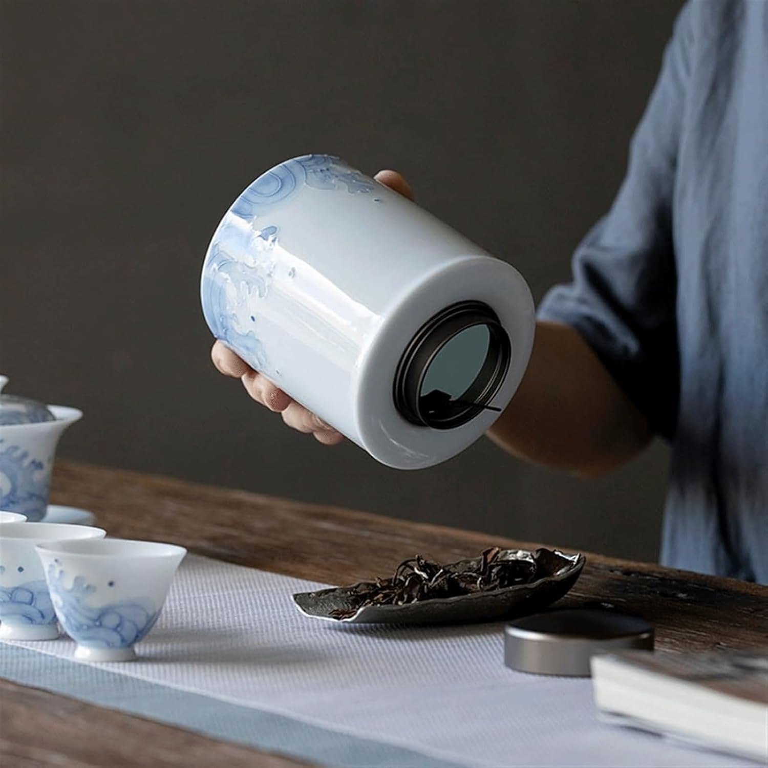 Ceramic Sealing Jar Tea Tea Storage Jar Canister Food Storage Containers Storage Empty Canisters Wave Pattern Tea Canister