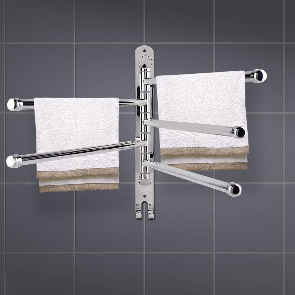 Stainless Steel Swivel Towel Rail - 180° Rotating Arm Holder with 2/3/4/5 Arms, 32.5 Cm for Bathroom (Five) - Image 2