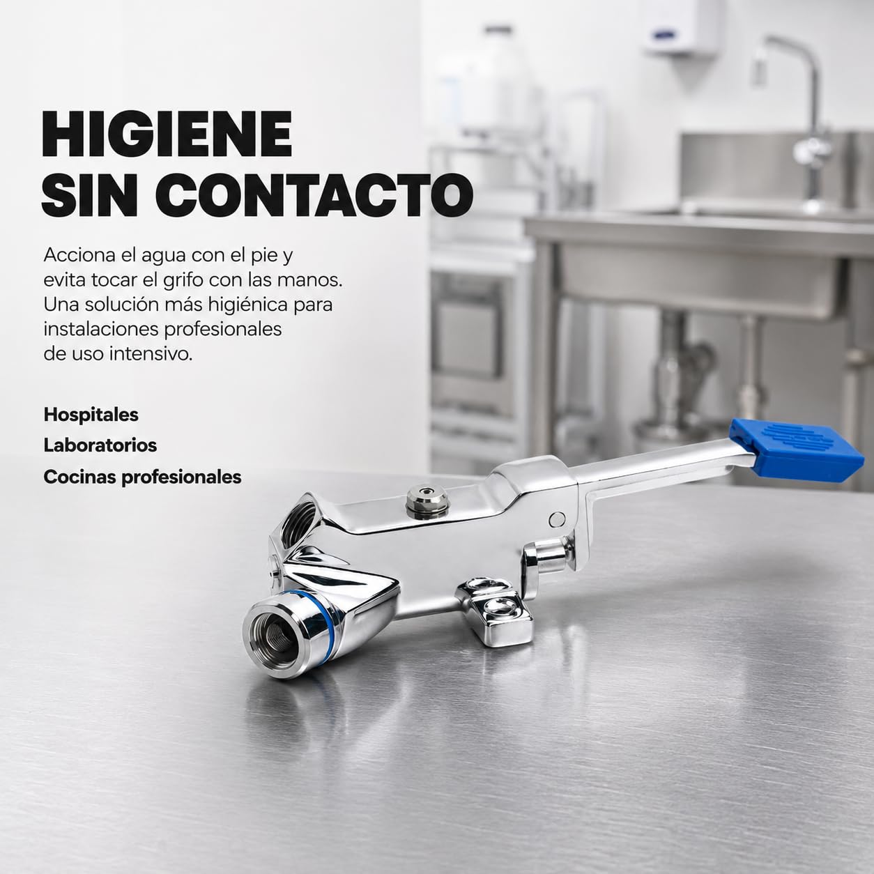 GENEBRE Grifo a Pedal para Cocina Industrial Profesional (Horizontal) | Válvula de 1 agua con accionamiento por pedal para trabajar con mayor higiene y mantener las manos libres.