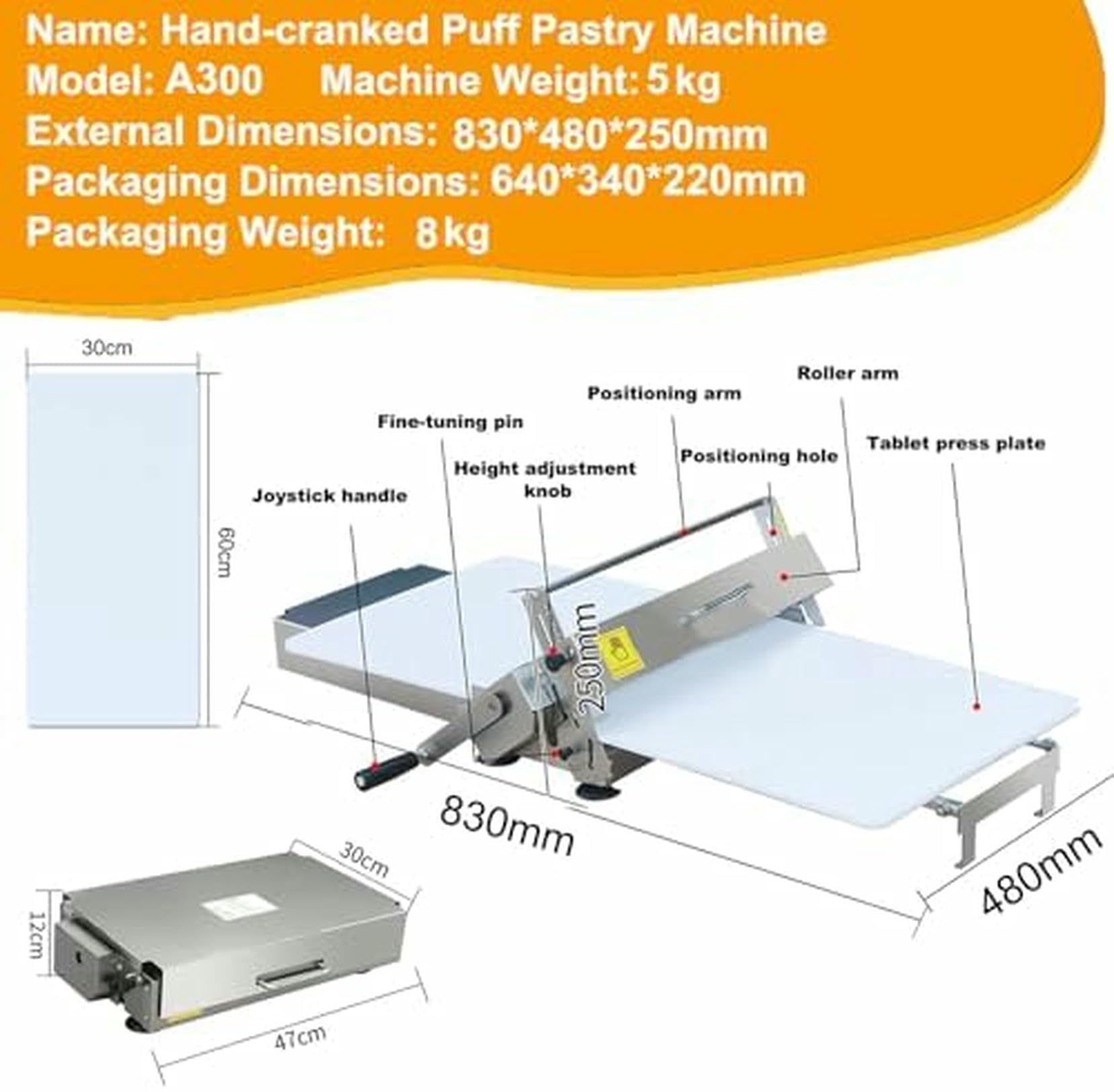 Laminadora De Masa Manual Compacta - Máquina De Rodillo De Acero Inoxidable Con Manivela, Espesor Ajustable Para Laminación De Masa De Hojaldre Y Croissant De Panadería, Diseño Plegable Portátil ~/