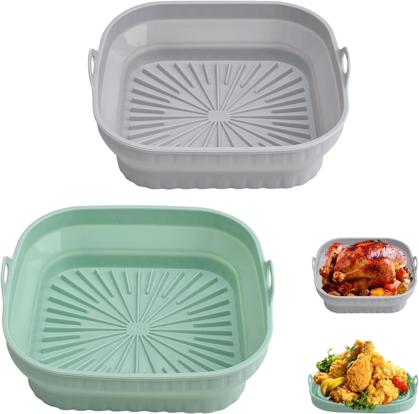 BRISKORE 2 x Silicone Mould for Hot Air Fryer, 20.5 cm Reusable Air Fryer Silicone Pot, Foldable Baking Paper, Silicone Mat for Hot Air Fryer, Airfryer Silicone Mould, Airfryer Accessories