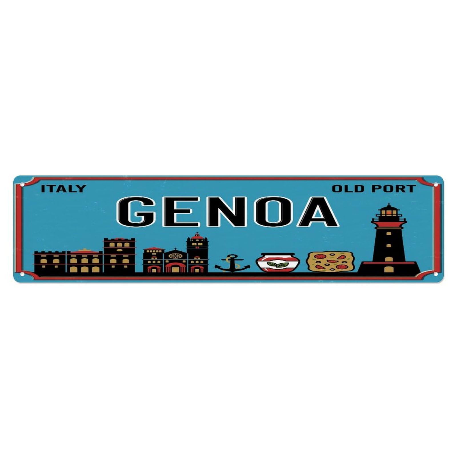 Tgrcjimh Style Metal Tin Sign Vintage Travel Genoa Italy Port Aquarium