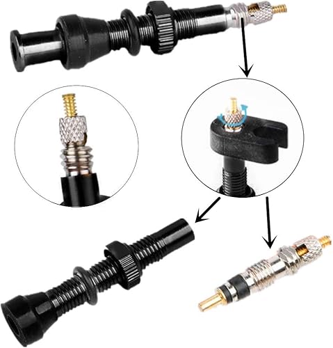 Miniatura 7 de 2 piezas de vástago de válvula Presta sin cámara, kit de vástago de válvula Presta de aleación súper ligera con herramienta de extracción de núcleo