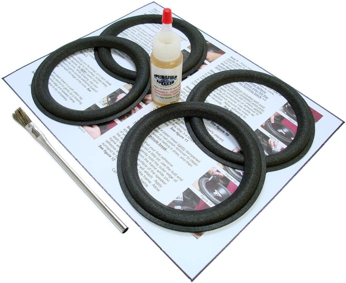 Springfield Speaker Foam Surround Edge Repair Kit - 4 Speaker Kit - 5.25 Inch - Compatible with Boston Acoustics 350, 5.4 LF, 525V, 757, 504V, 750LF, 850LF, C700, HD5, Voyager Pro, Many More