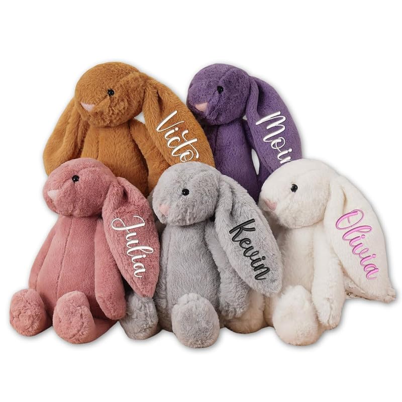 Lapin Peluche personnalisée brodé nom et année Peluche Lapin Personnalisable Mignonne Cadeau pour Garçon Fille Cadeau paques Enfant - Plusieurs Couleurs et Tailles