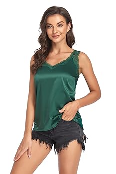Wantschun Womens Satin Silk Camisole Lace Straps Tank Top