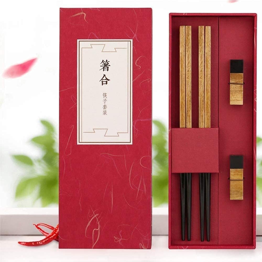 Baguettes Acajou Baguettes En Bois Pointues De Haute Qualité, Coffret Cadeau Bois Massif Sans Peinture, Sans Cire, Long 24,2cm