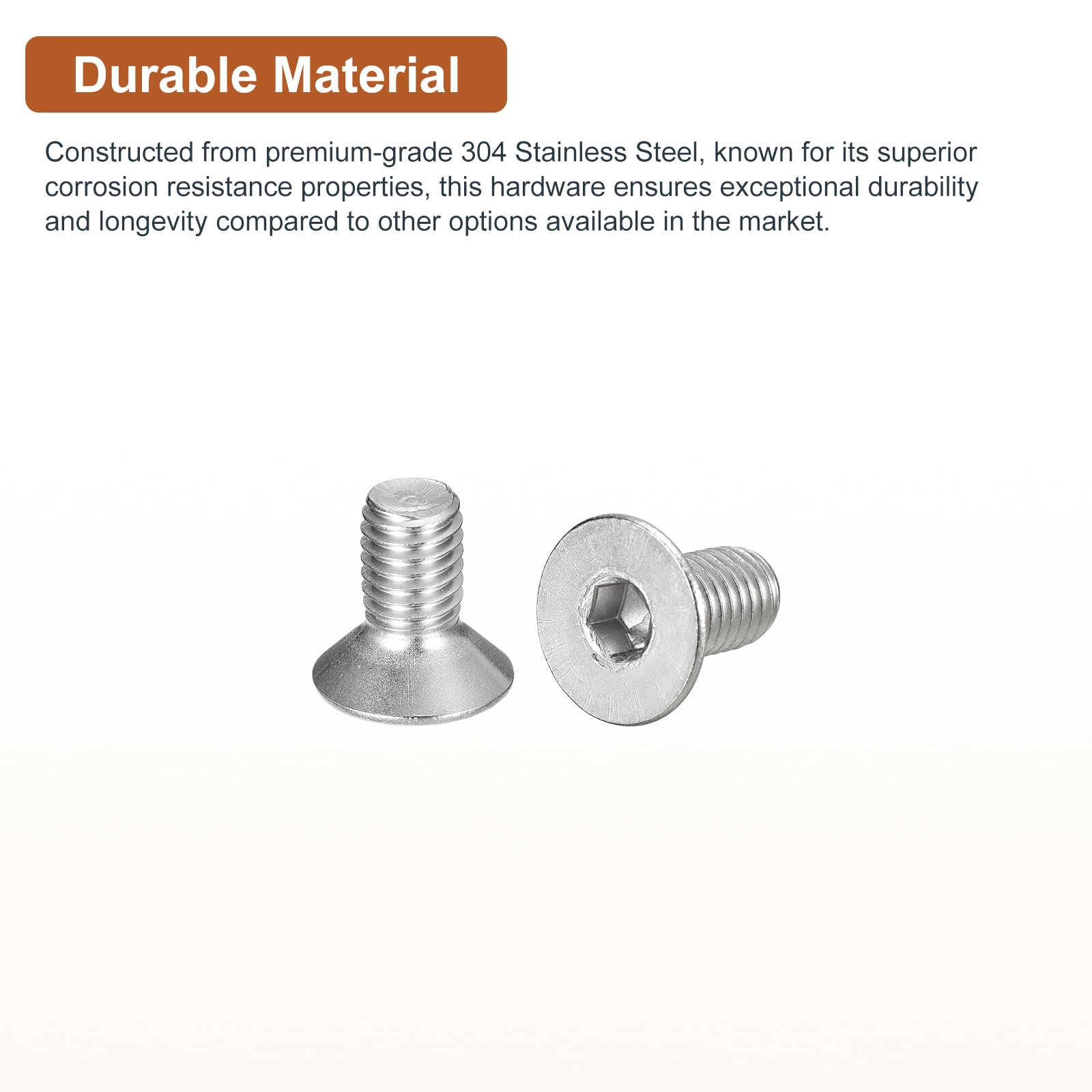 DTGN M8-1.25 x 16mm Flat Head Socket Cap Screws, 50 Pack 304 Stainless Steel Hex Socket Flat Head Screws, Full Thread - Image 3