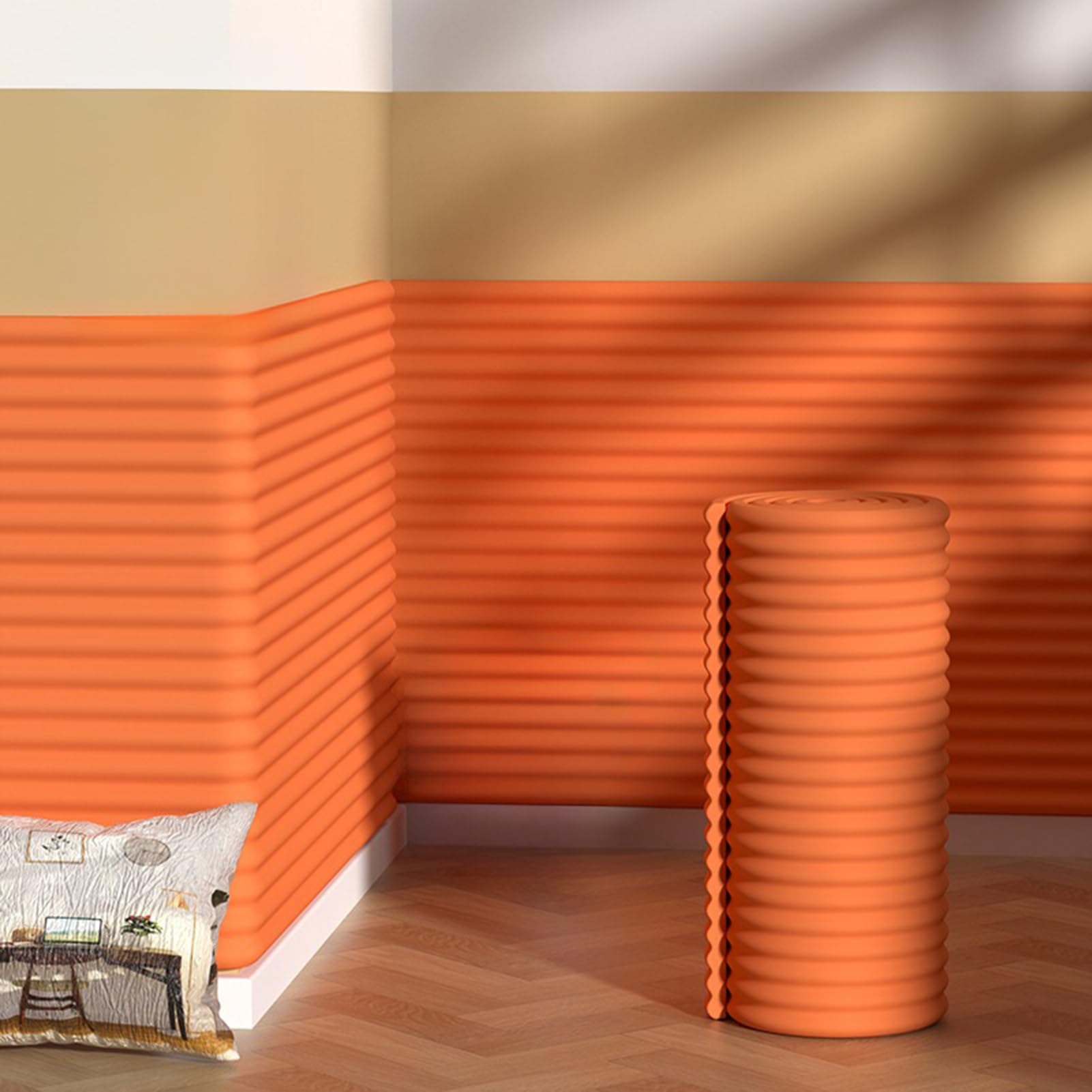 23.6" x 78.7" Padded Upholstered Wall Panels for Kids, Self-Adhesive, 3D Anti-Collision Wall Padding Cushion for Kids with Autism for Bedroom/Playroom/Headboard, Peel and Stick(Orange)