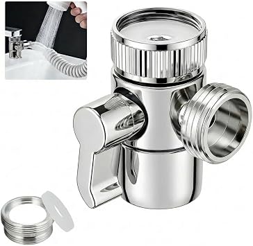 Shower Diverter Valve 3 Way Shower Adapter for Bath Taps M22 x M24 | Sink Tap Splitter Chrome Faucet Adapter Baths Tap Hose Attachment for Bathroom Bathtub Kitchen Dishwashers Faucets