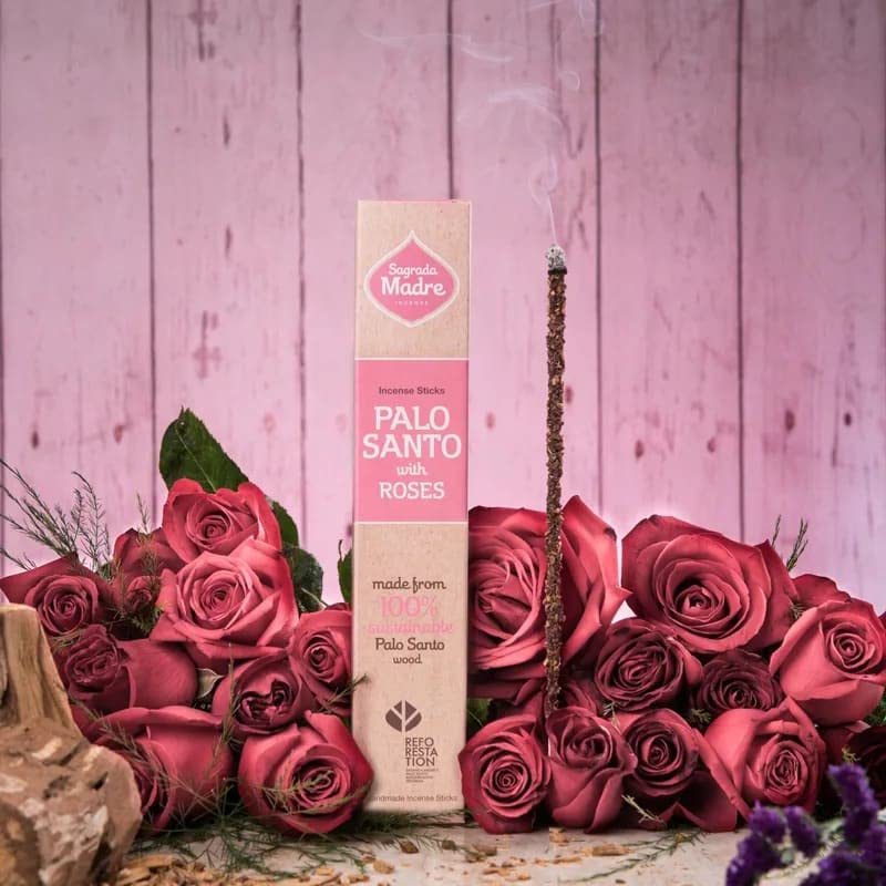 Palo Santo con Rosa – Incienso Natural 100% Ecológico y Artesanal de Hierbas Seleccionadas, Hecho en Argentina, Sostenible y Purificador (8 Varitas)