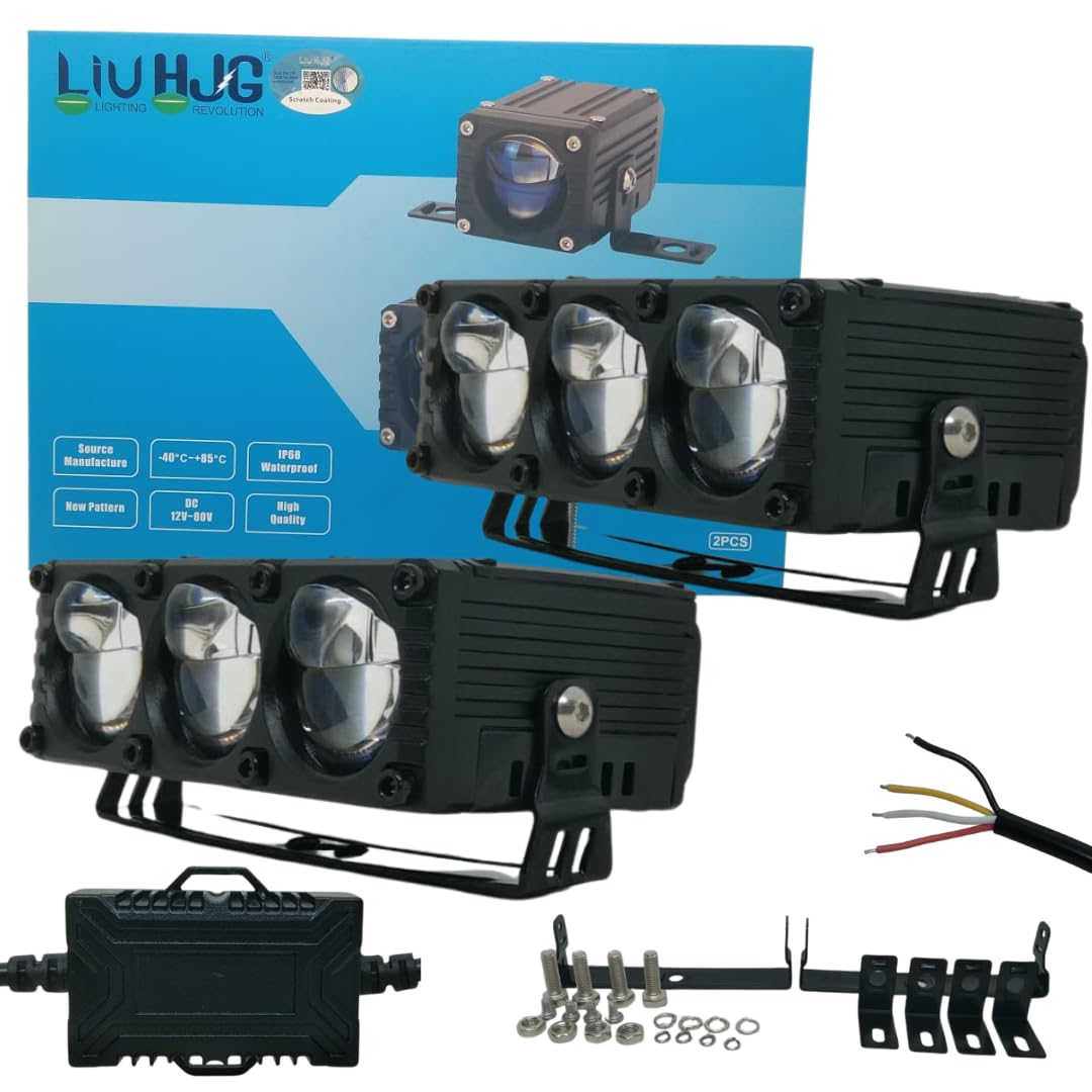 LIU HJG P115 High Bright Double Cut 3 Lens LED Fog Light Waterproof & Heat Dissipation 260W 12V DC Power Yellow White & Red Devil Eye Light Reflection Universal fit for All Bikes & Cars Pack 2-image-20