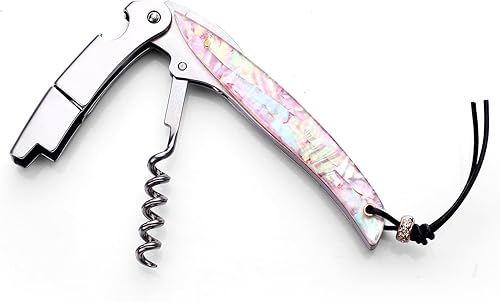 Miniatura 3 de Sacacorchos de camarero con mango de concha, abrebotellas de sacacorchos, herramienta de llave de vino 3 en 1 con cortador de lámina y doble bisagra