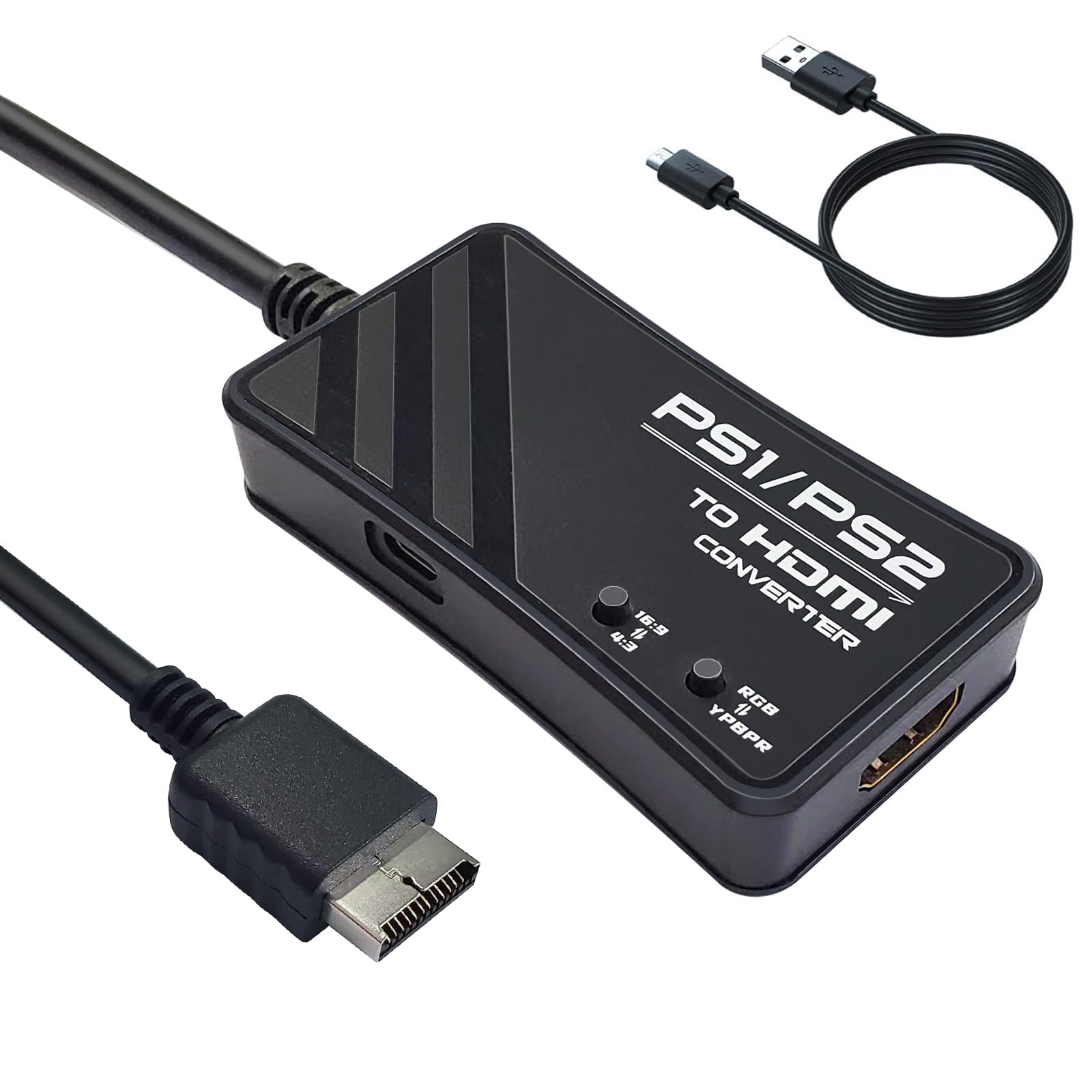 FeiEVER HDMI Adapter for PS1/PS2, PS1/PS2 to HDMI Converter, Support RGB Signal and YPbPr Signal Switch, Screen 4:3/16:9 Switch.
