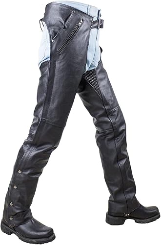 Miniatura 7 de Chaps de cuero para motocicleta para hombre, pantalones de cuero suave con múltiples bolsillos divididos