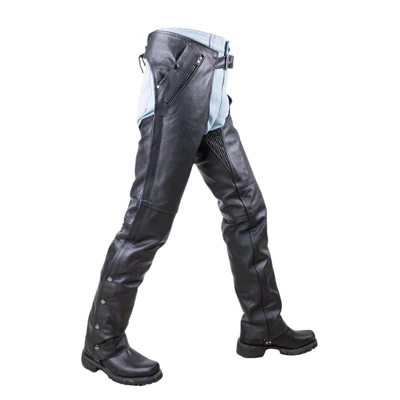 GARGOYLE BELLS Premium Motorrad Leder Chaps Herren Damen Echtleder Reißverschluss Cowboy Motorrad Chaps