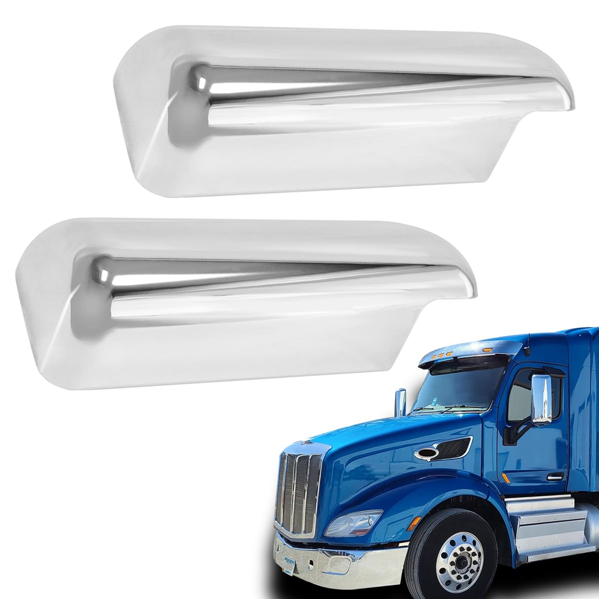 Door Mirror Chrome Cover Assembly fit for 2013-2022 Peterbilt 579 Truck Left Driver and Right Passenger Side Pair