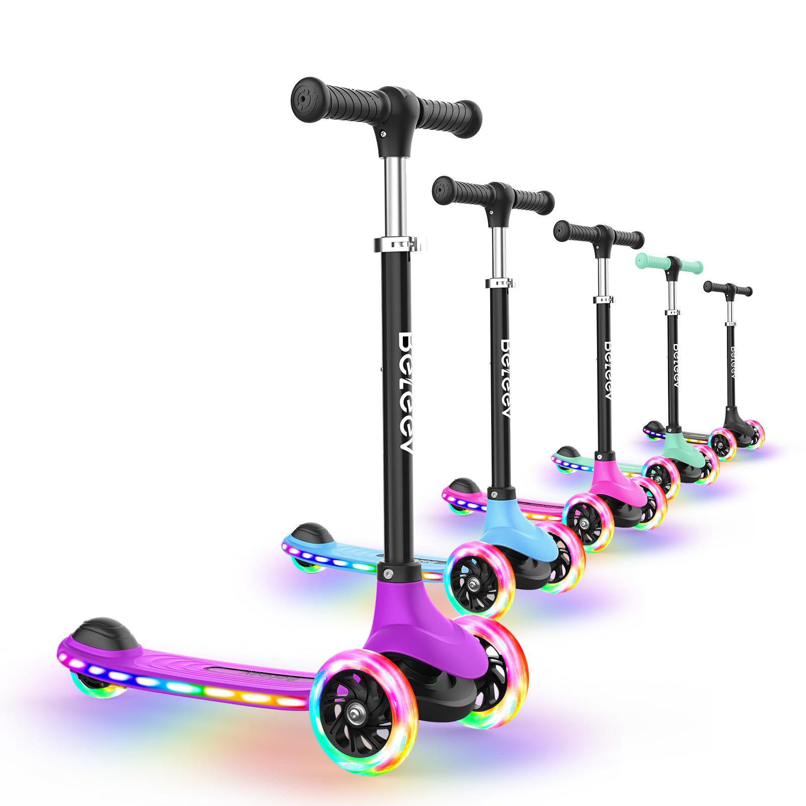 BELEEV A6 Kids Scooter 3-8 Years with LED Lights Wheels & Deck, Scooter 3 Wheels 4 Height Adjustable, Non-Slip Deck Scooter, Lightweight Sturdy Frame, Scooter Boy Girl 6 Years