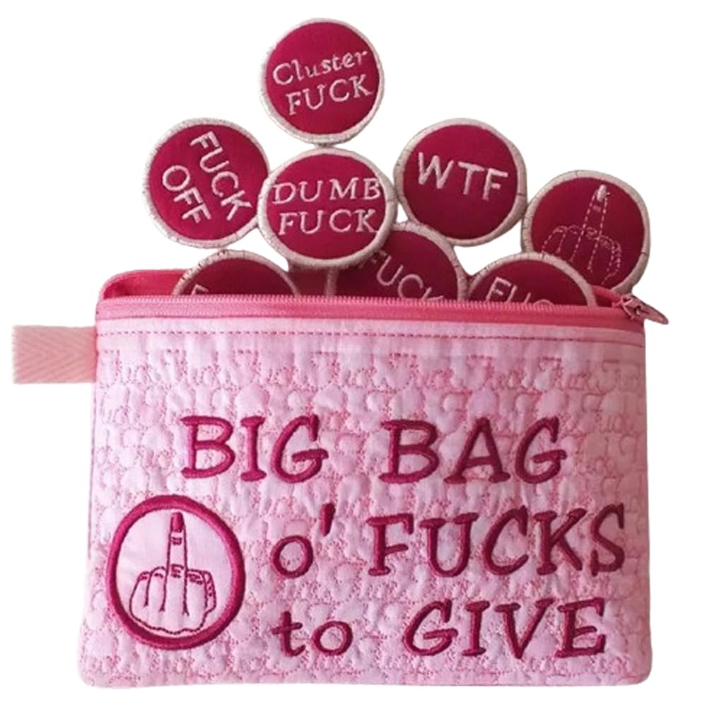 Wattveka Pink Big Bag Of F*Cks To Give Zipper Pouch, Sarcastic Funny Embroidery Pocket Token Gifts, Diy Fucks To Give Decor Accessories, Novelty Words Gag Prank Gifts For Fridens Coworker (Pink)